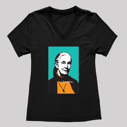 Jane Goodall Ask Questions Women's V-Neck T-shirt