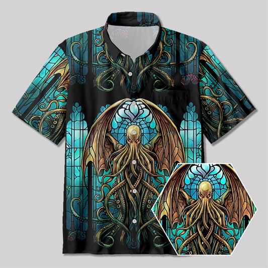 Gothic Church of Cthulhu Button Up Pocket Shirt