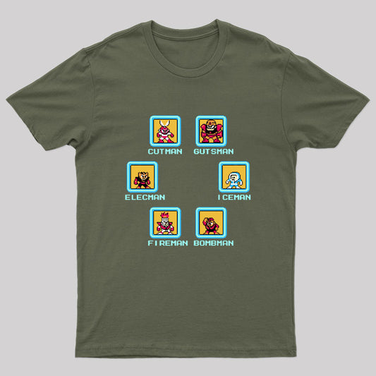Mega-Man 1 Robot Masters Nerd T-Shirt