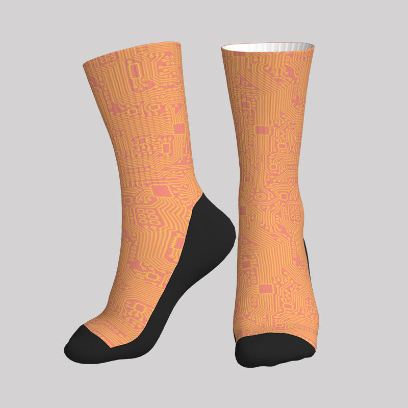 Computer Circuit Board Orange Men's Socks