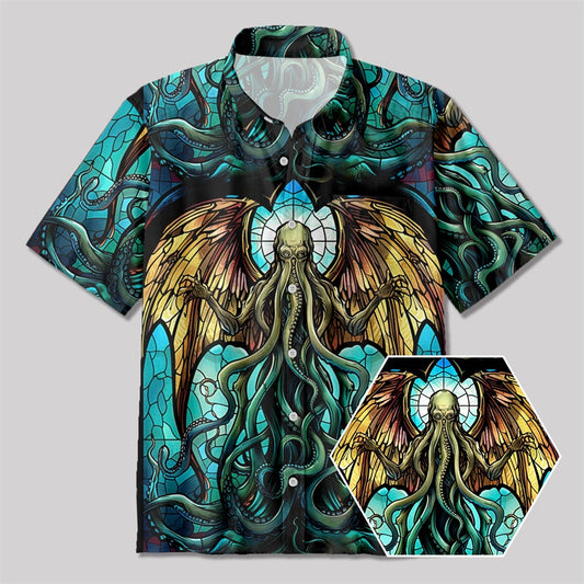 Stained Glass Style Cthulhu Button Up Pocket Shirt