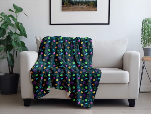 Colorful DND Dice RPG Flannel Blanket