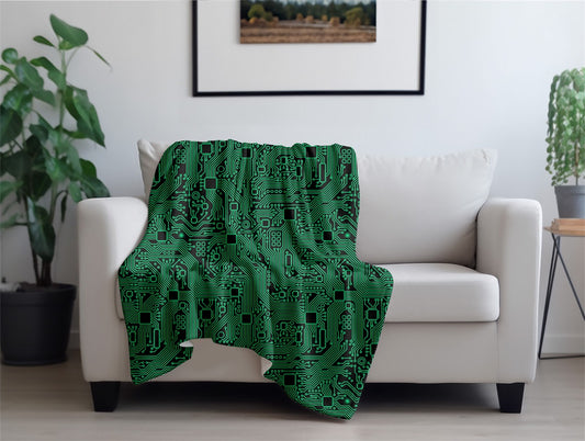 Computer Circuit Board Green Flannel Blanket