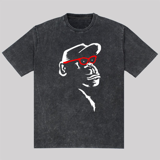 Monkey With Red Glasses Washed T-Shirt