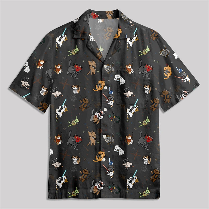 Tie The Fighter Cat Funny Button Up Pocket Shirt