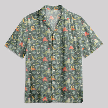 Dinosaur Primordial Forest Button Up Pocket Shirt