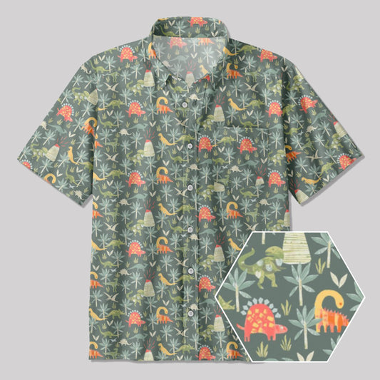 Dinosaur Primordial Forest Button Up Pocket Shirt