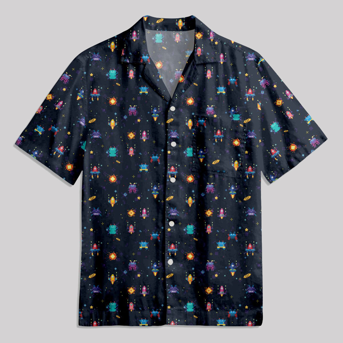Pixel Style Retro Game Button Up Pocket Shirt