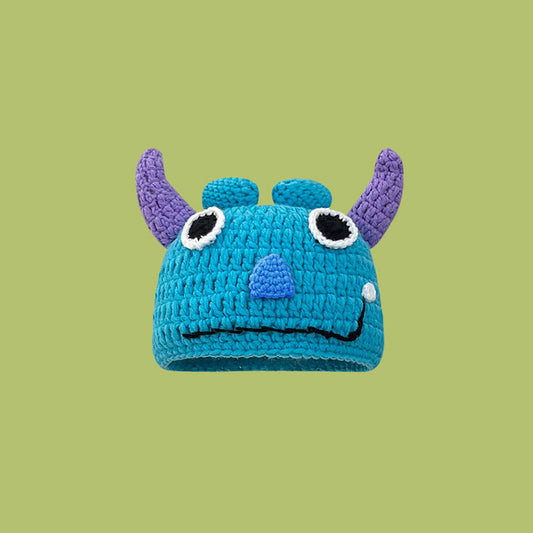 Funny Blue Monster Cowhorn Purple Hat