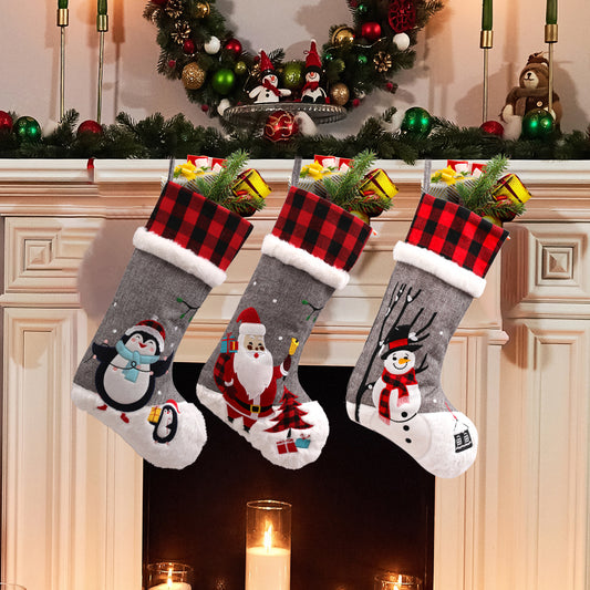 Black and Red Plaid Snowy Christmas Socks