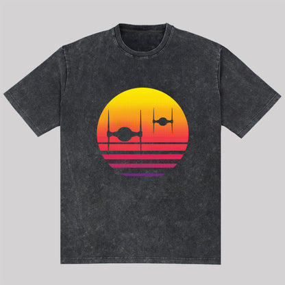 Tie Fighter Sunset Geek Washed T-shirt
