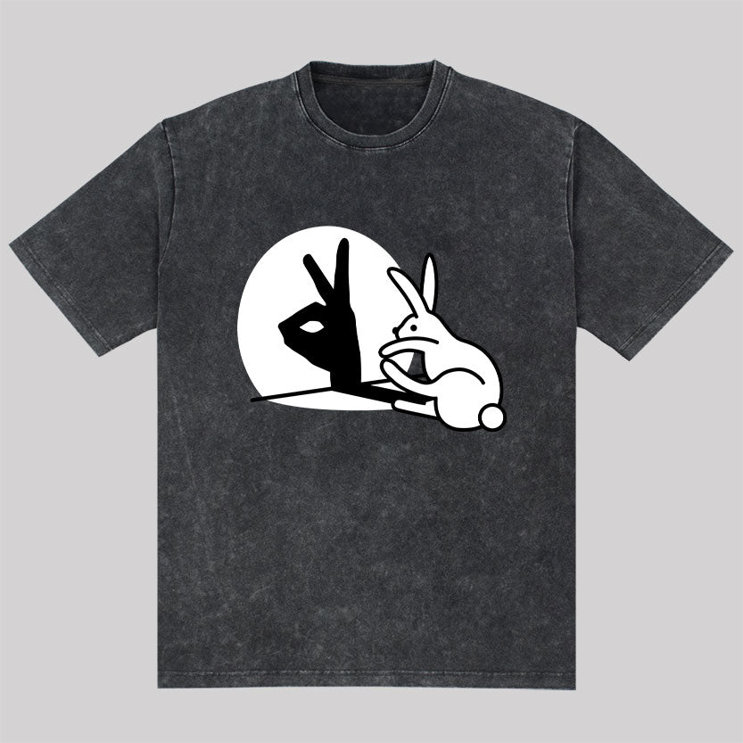 Funny Rabbit Hand Shadow Puppets Washed T-shirt