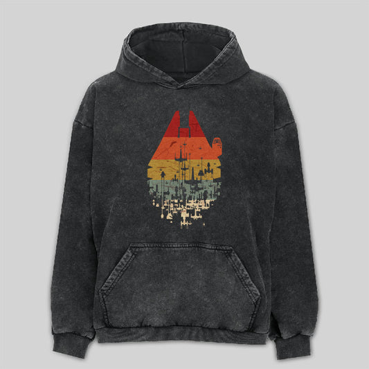 Retro Space Ship Washed Hoodie