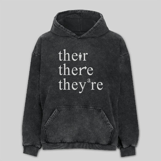 There Their They're Funny Grammar Washed Hoodie