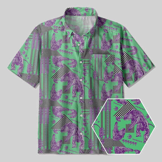 Geometric Element Dinosaur Green Button Up Pocket Shirt