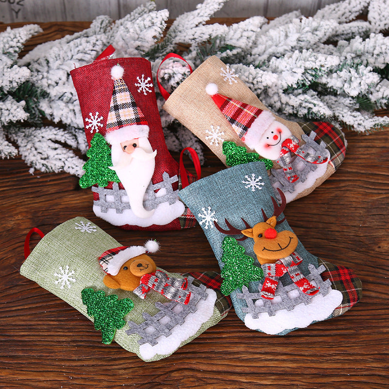 Linen Doll Decorate Gift Bag Christmas Socks