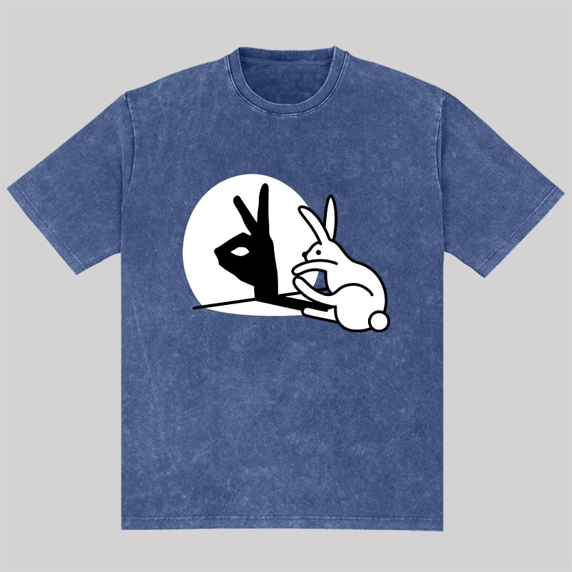 Funny Rabbit Hand Shadow Puppets Washed T-shirt