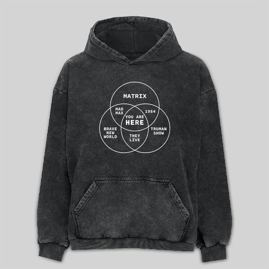 George Orwell - 1984 - You Are Here Meme Washed Hoodie