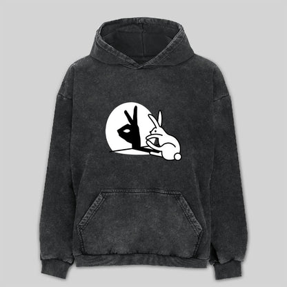 Funny Rabbit Hand Shadow Puppets Washed Hoodie