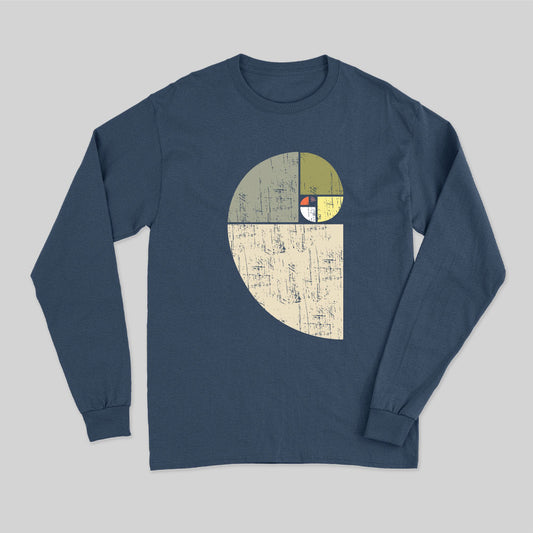 Distressed Fibonacci Spiral Geek Graphic Long Sleeve T-Shirt