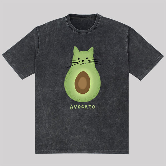 Avocato Cat Avocado Pun Washed T-Shirt