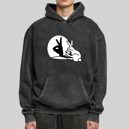 Funny Rabbit Hand Shadow Puppets Washed Hoodie