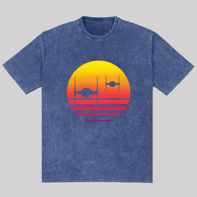Tie Fighter Sunset Geek Washed T-shirt