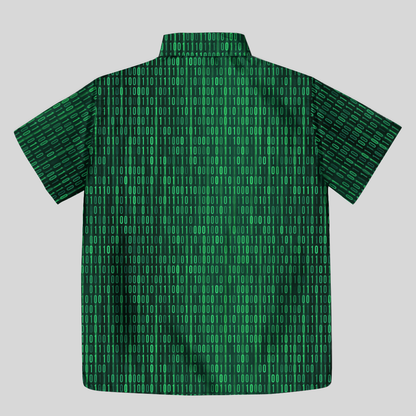 Binary Computer 1s and 0s Green Button Up Pocket Shirt
