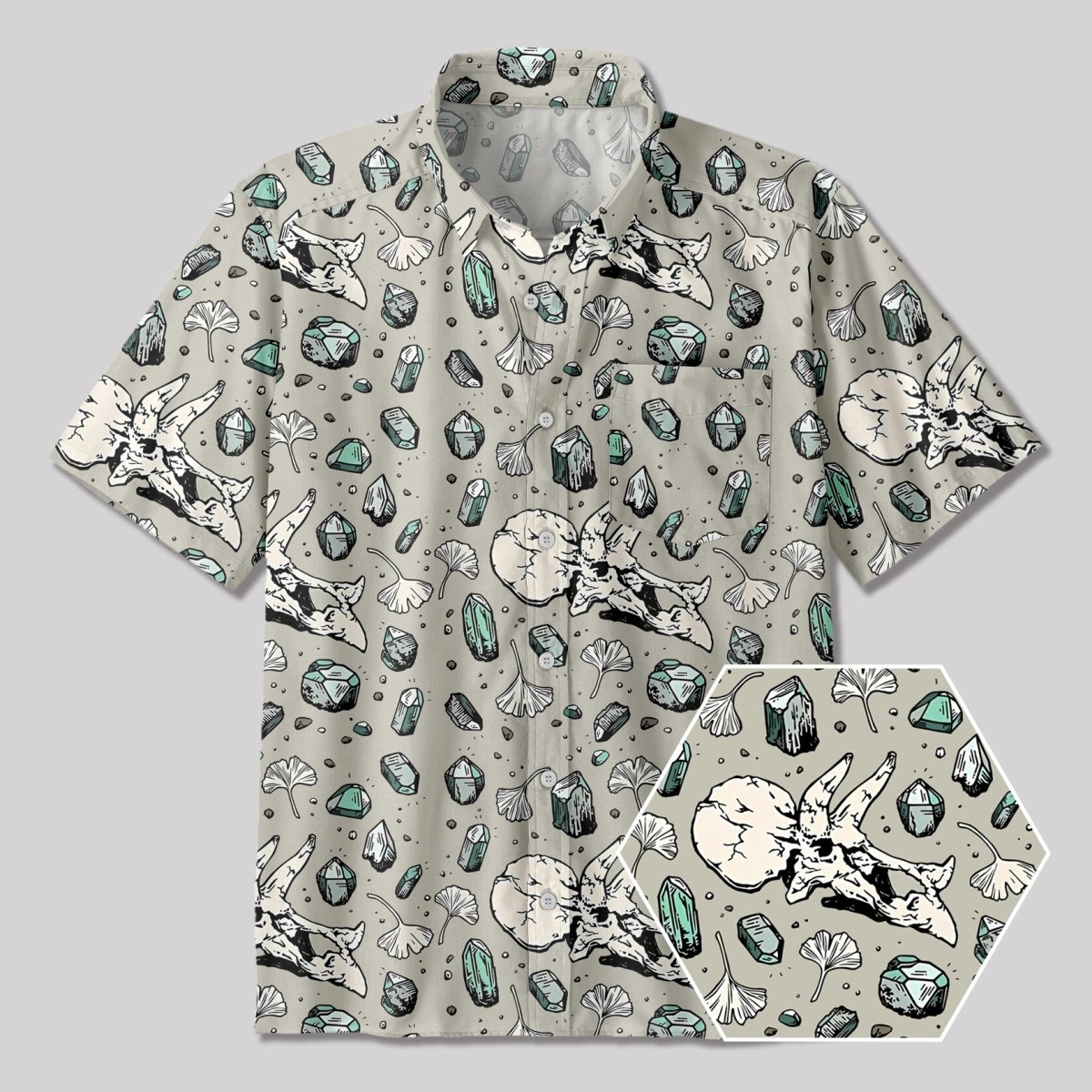 Ancient Dinosaur Fossils Button Up Pocket Shirt - Geeksoutfit