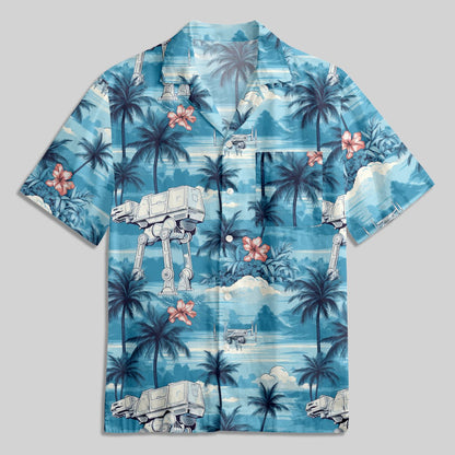 AT-AT Blue Hawaiian Beach Button Up Pocket Shirt - Geeksoutfit