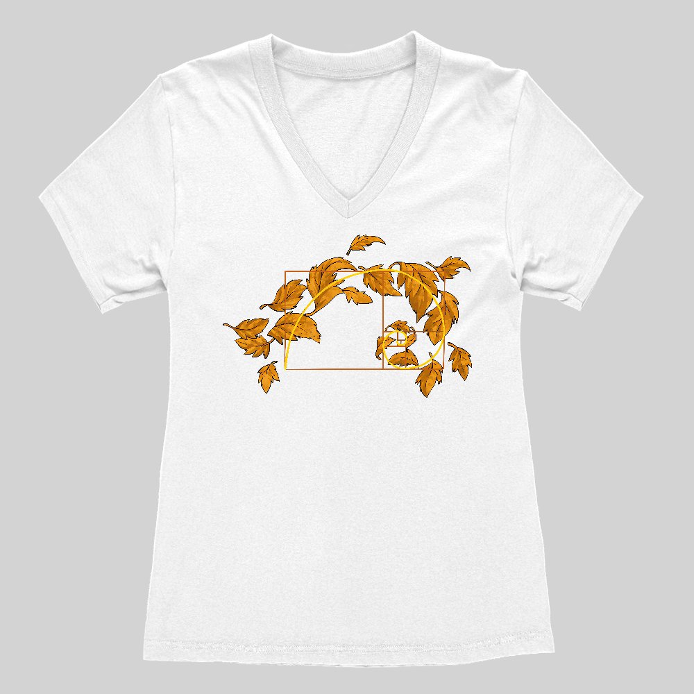 Autumn Wind Blowing Leaves in Fibonacci Women's V-Neck T-shirt - Geeksoutfit
