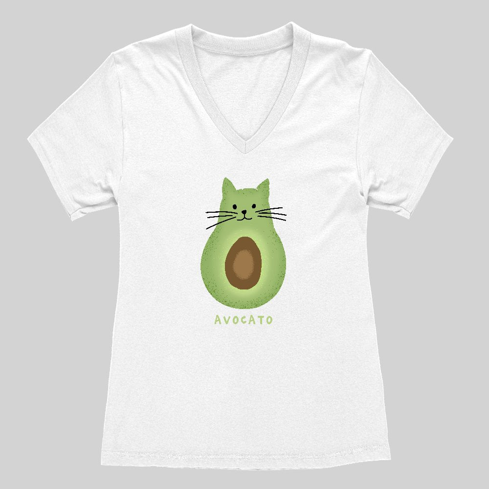 Avocato Cat Avocado Pun Women's V-Neck T-shirt - Geeksoutfit
