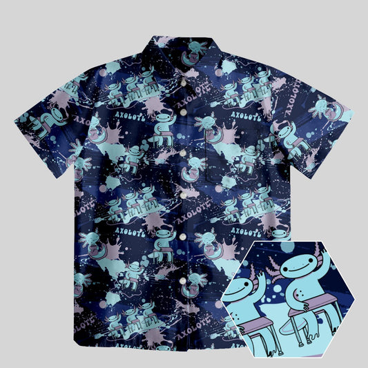 Axolotl Questions Navy Button Up Pocket Shirt - Geeksoutfit