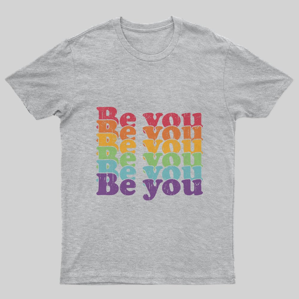 Be You Pride LGBTQ Gay LGBT Ally Rainbow Flag Retro Vintage T-Shirt - Geeksoutfit