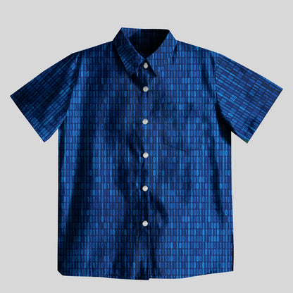 Binary Computer 1s and 0s Blue Button Up Pocket Shirt - Geeksoutfit