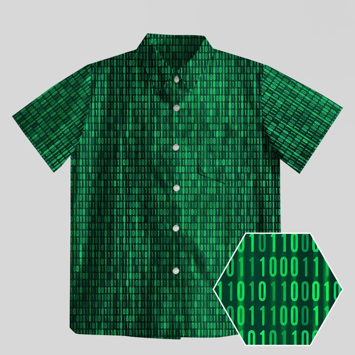 Binary Computer 1s and 0s Green Button Up Pocket Shirt - Geeksoutfit