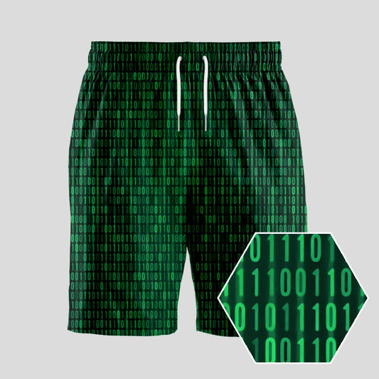 Binary Computer 1s and 0s Green Geeky Drawstring Shorts - Geeksoutfit