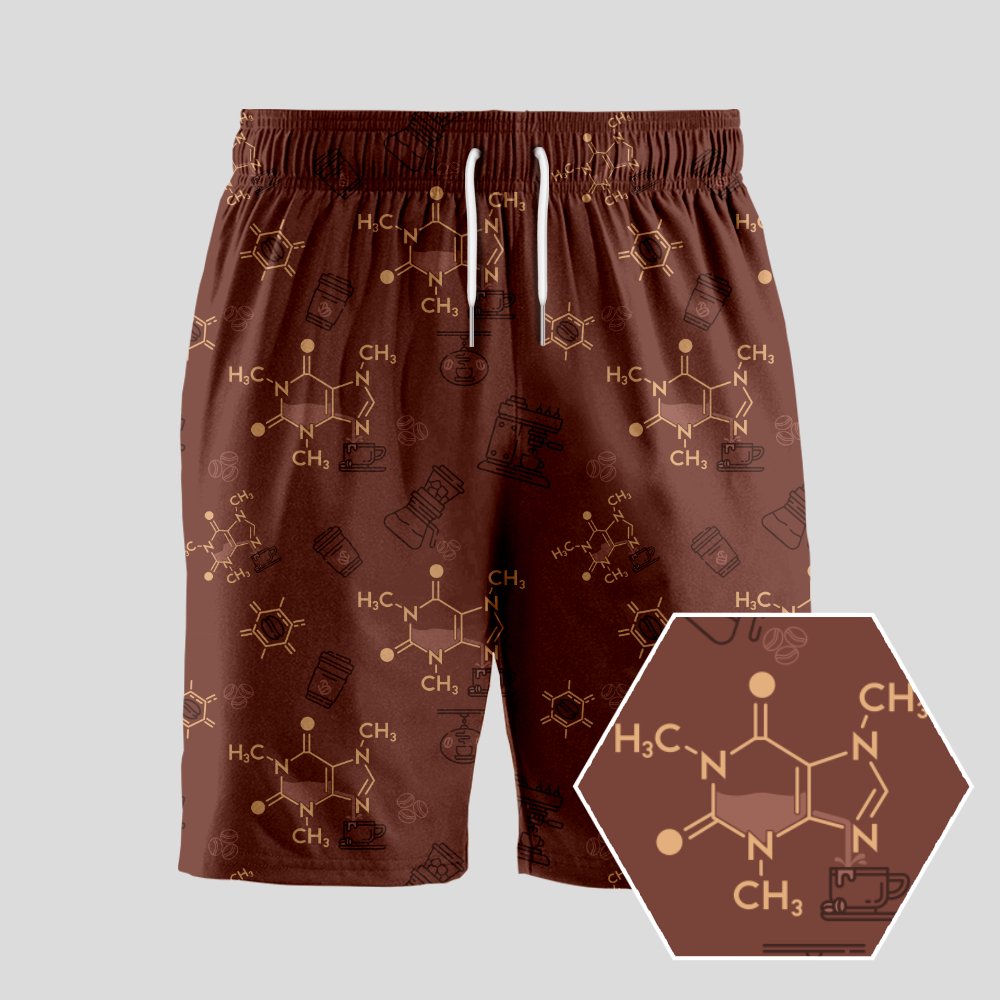 Chemical Formula of Caffeine Geeky Drawstring Shorts - Geeksoutfit
