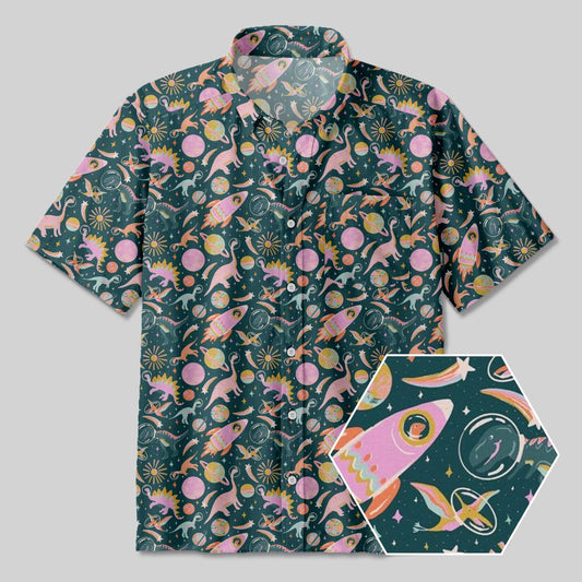 Colorful Dinosaur Planet Button Up Pocket Shirt - Geeksoutfit
