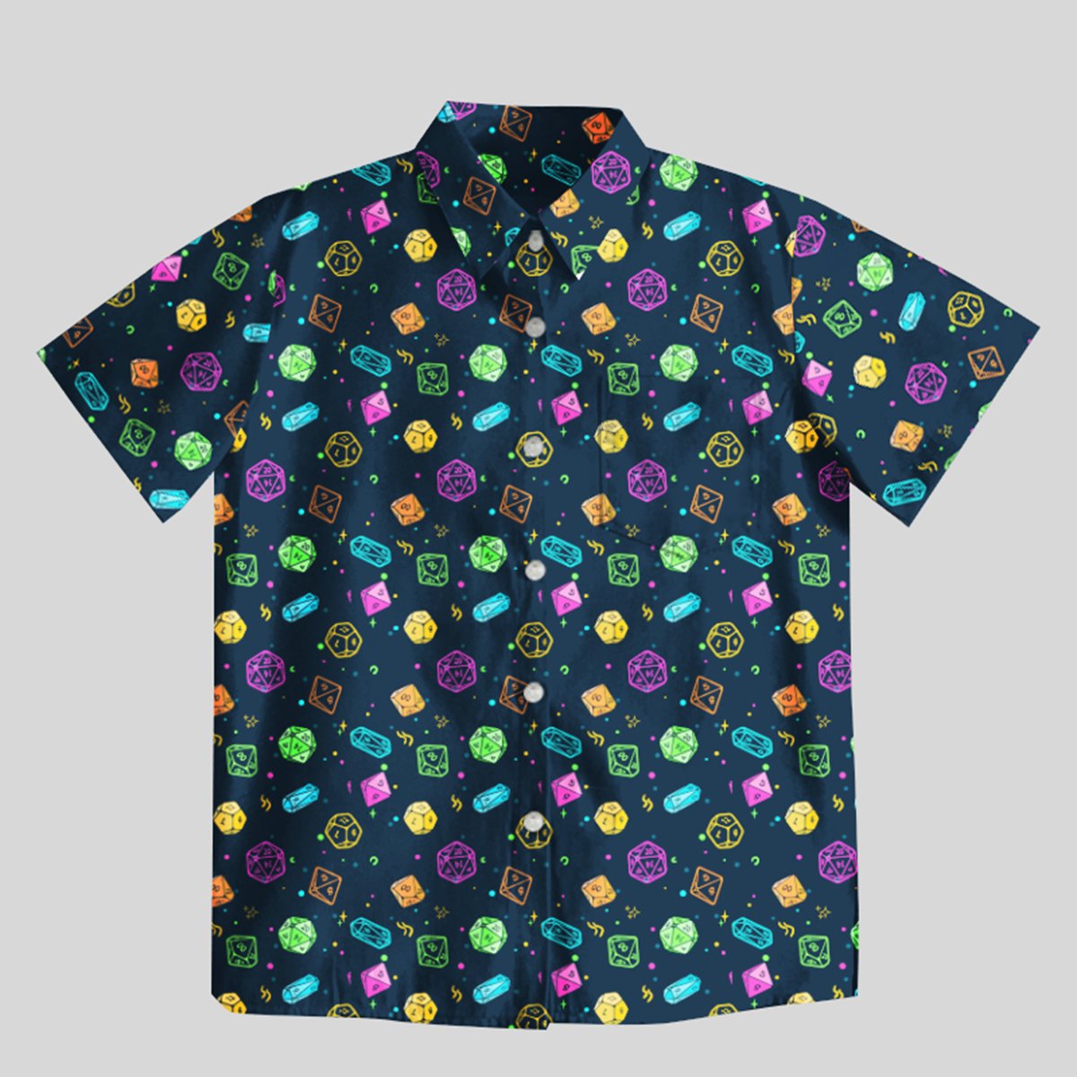 Geeksoutfit Colorful DND Dice RPG Button Up Pocket Shirt for Sale onlin