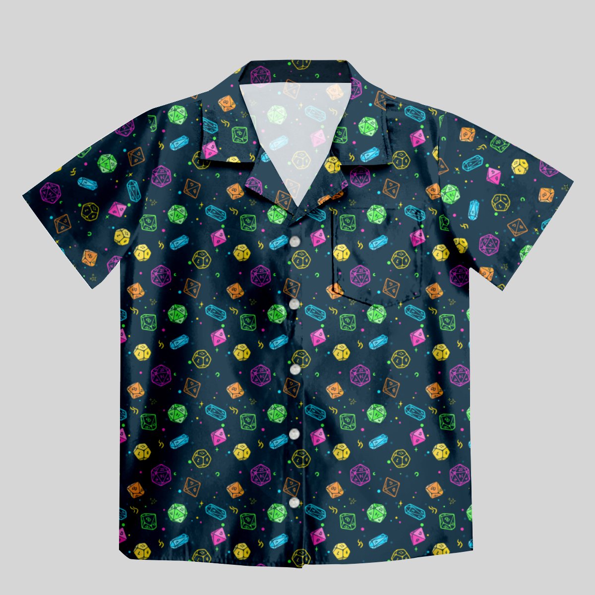Colorful DND Dice RPG Button Up Pocket Shirt - Geeksoutfit