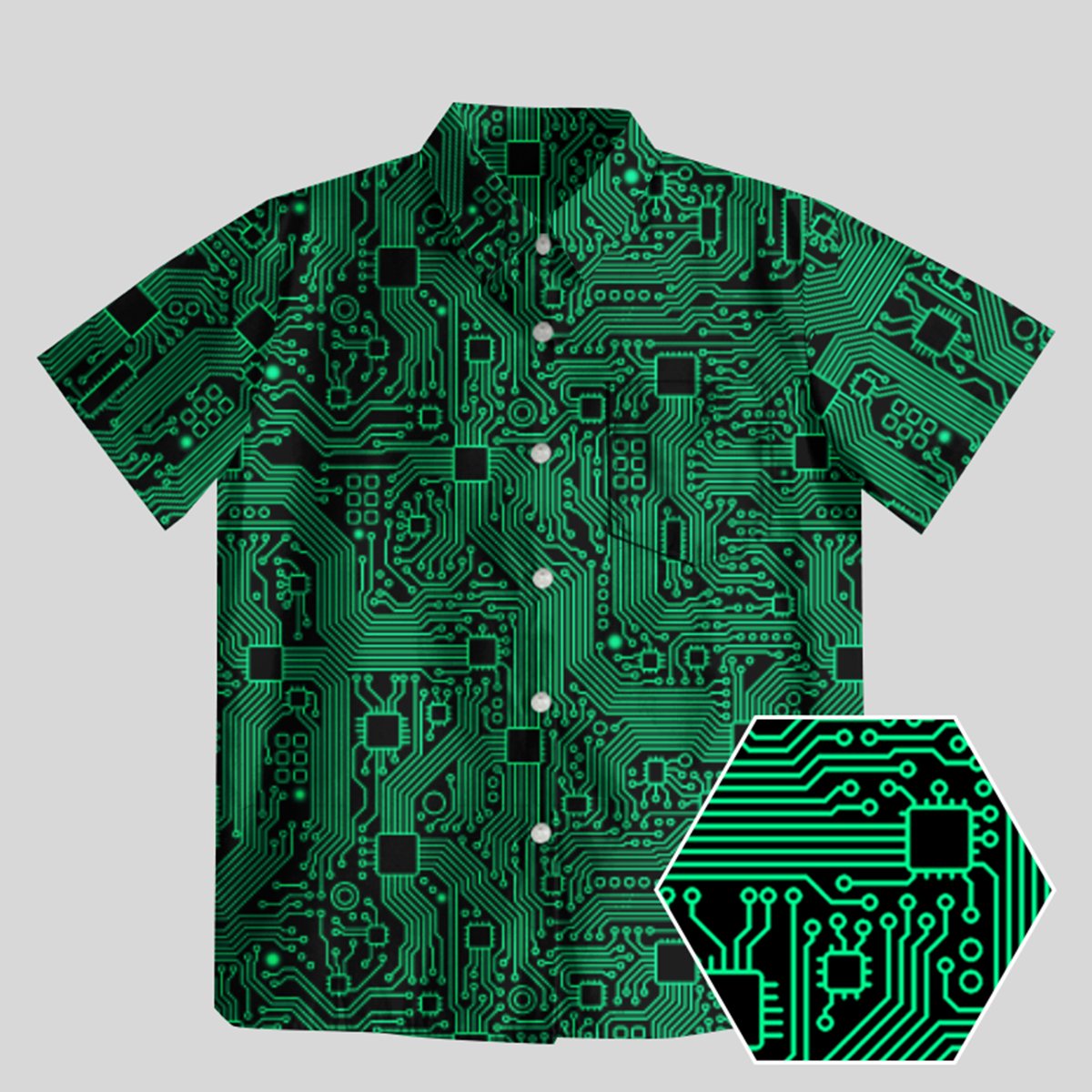 Computer Circuit Board Green Button Up Pocket Shirt
