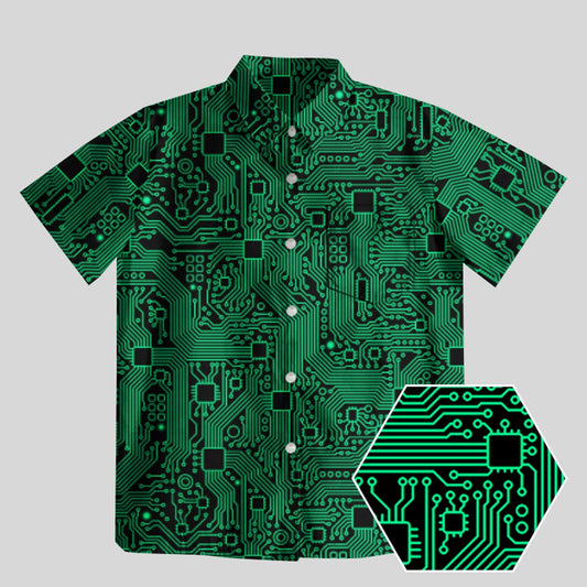 Computer Circuit Board Green Button Up Pocket Shirt - Geeksoutfit