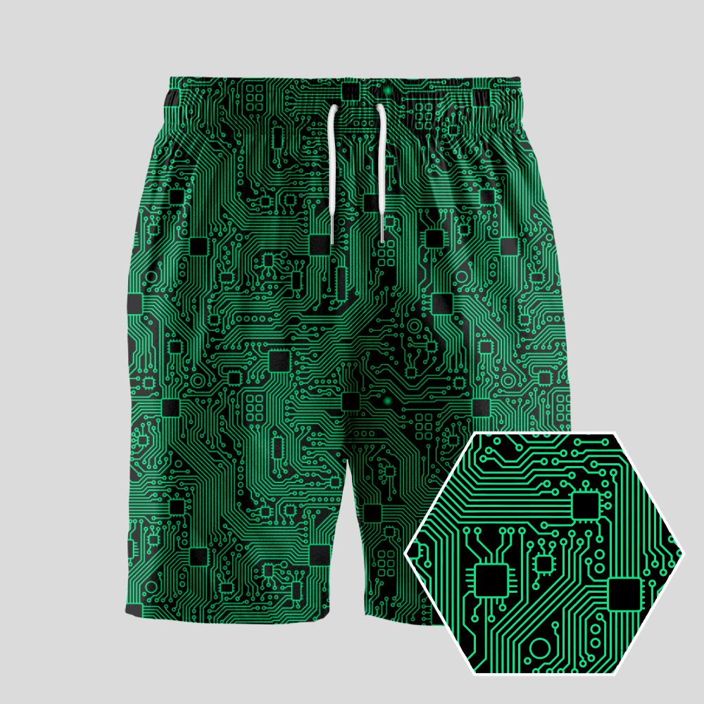 Computer Circuit Board Green Geeky Drawstring Shorts - Geeksoutfit