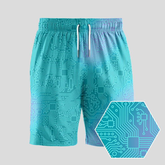 Computer Circuit Board Lake Green Geeky Drawstring Shorts - Geeksoutfit
