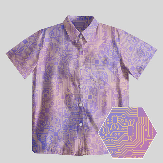 Computer Circuit Board Purple Button Up Pocket Shirt - Geeksoutfit