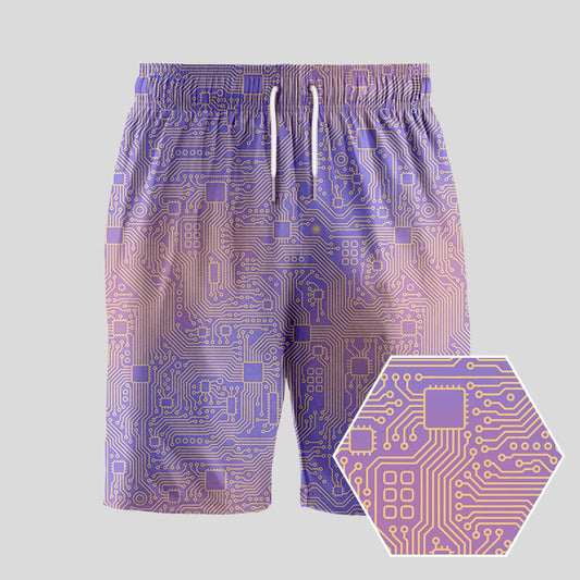 Computer Circuit Board Purple Geeky Drawstring Shorts - Geeksoutfit