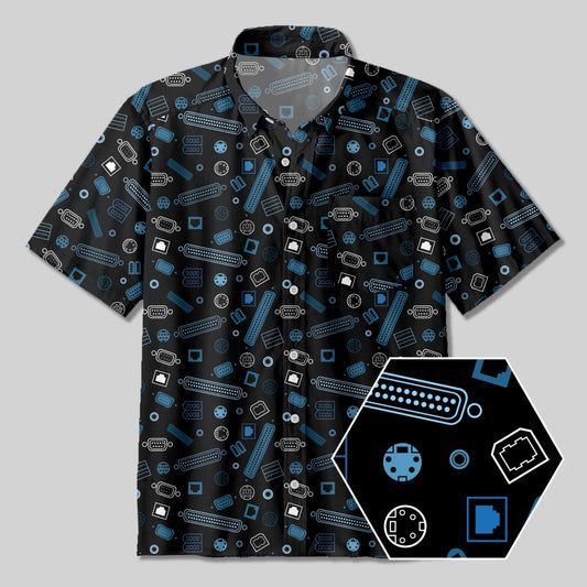 Computer Port Button Up Pocket Shirt - Geeksoutfit