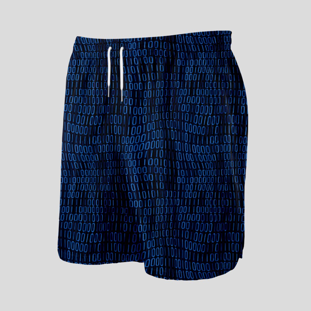 Curved Binary Computer 1s and 0s Blue Geeky Drawstring Shorts - Geeksoutfit
