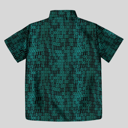 Curved Binary Computer 1s and 0s Dark Green Button Up Pocket Shirt - Geeksoutfit